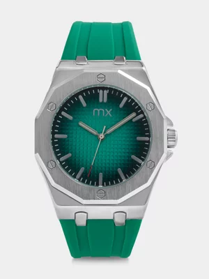 MX Silver Plated Green Dial Green Silicone Watch 