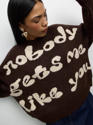 The FIX Women's Brown Knit Slogan Graphic Jumper