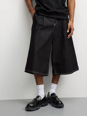 The FIX Men's Black Pleated Bermuda Denim Shorts 