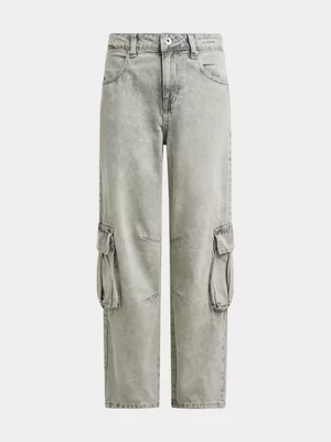 Jet Teen Girls Grey Utility Barrel Jeans