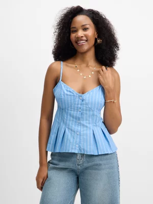 Exact Women's Blue & White Striped Peplum Cami