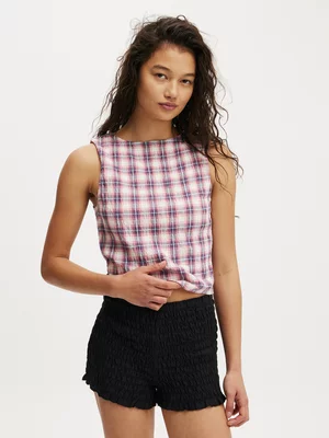Women's Cotton On Check Alina Shirred Boat Neck Top