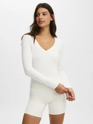 Cotton On Women's White Active Ultra Soft Plunge Front Top