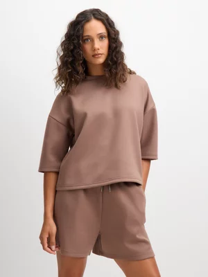 Exact Women's Beige Scuba Fleece Shorts 