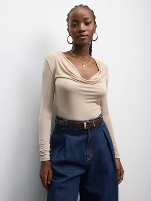 The FIX Women's Stone Slinky Draped Cowl Neck Top