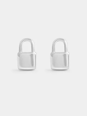 Sterling Silver Padlock Stud Earrings 