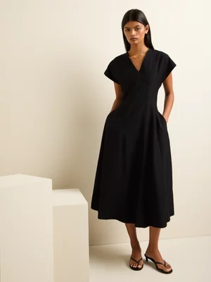 Women's Iconography Fit & Flare Cutline Midi Dress Black