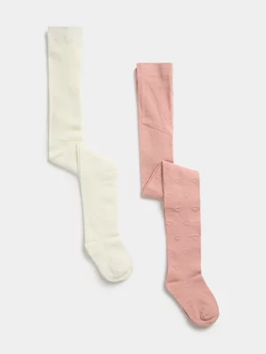 Exact Girl's White & Pink 2-Pack Tights 