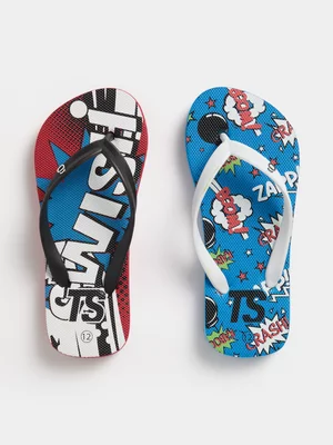 Junior Grade-School 2-Pack Comic Black/White Flip Flops