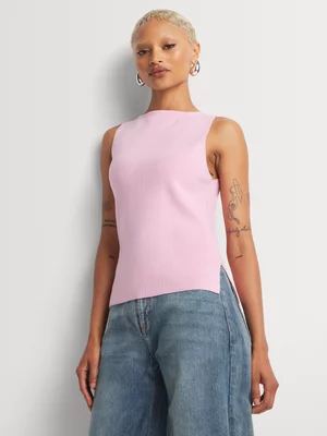 Side Slit Boat Neck Double Knit Tank Top