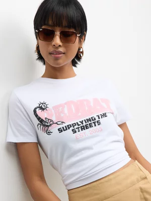Redbat Women's White Graphic T-Shirt