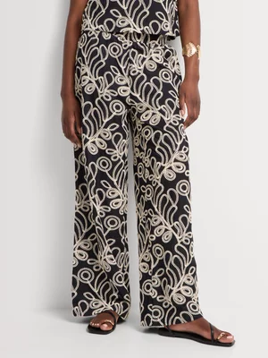Embroidered Wide Leg Pants