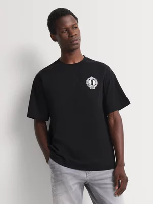 Fabiani Men's Black Towelling Print T-shirt