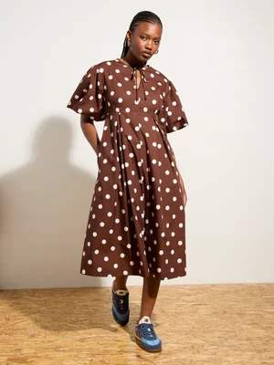 Women's Canvas Puff Sleeve Fit & Flare Dress Spot