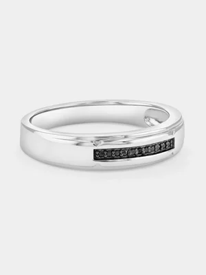 Sterling Silver Black Diamond Horizontal Channel Bevelled Edge Ring  