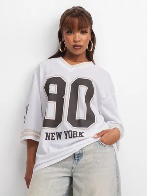 The FIX Women's White Oversized Graphic Top