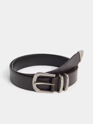 Fabiani Brown Leather Western Metal Trim Belt 