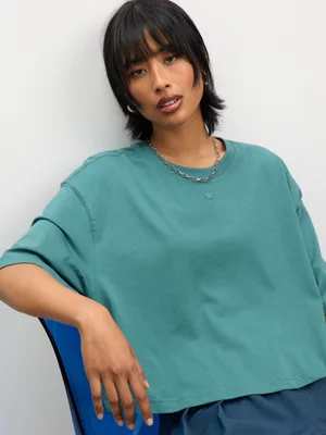 adidas Originals Women's Essentials Cropped Teal T-Shirt 