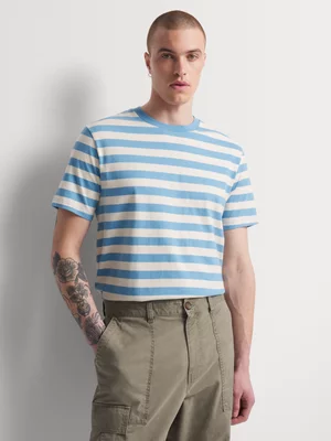 Markham Men's Slim Fit Horizontal Stripe Blue/Milk T-Shirt