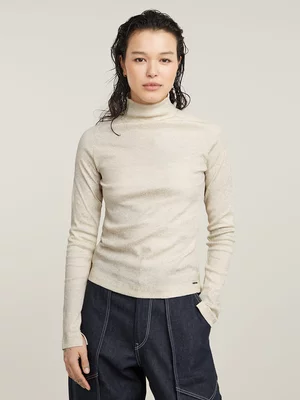 G-Star Women's Coated Slim Rib Mock White Top