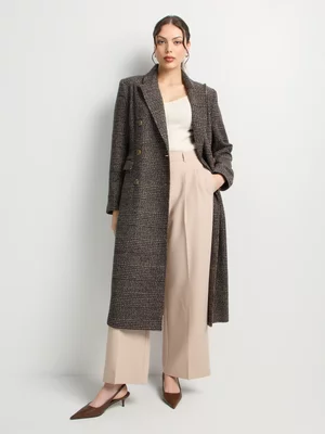 Peak Lapel Fitted Houndstooth Coat 