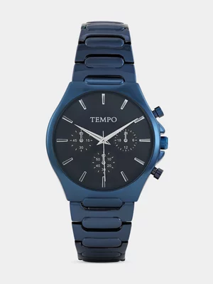 Tempo Blue Plated Blue Dial Chrono-Look Bracelet Watch