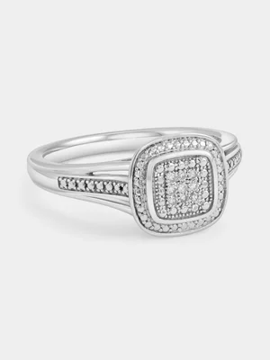 Sterling Silver Lab Grown Diamond Cushion Halo Ring