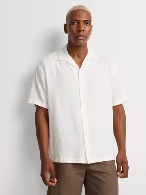 Markham Men's Regular Fit Textured Check Pattern Ecru Shirt