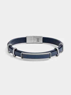 Tempo Jewellery Stainless Steel Navy Pleather Bracelet  