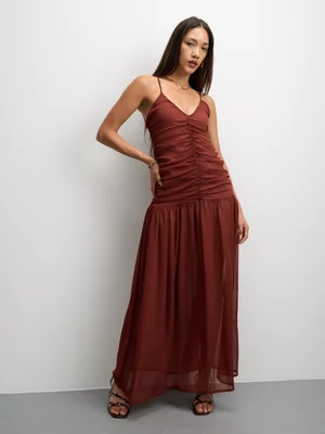 The FIX Women's Brown Yoryu Chiffon Ruched Dress