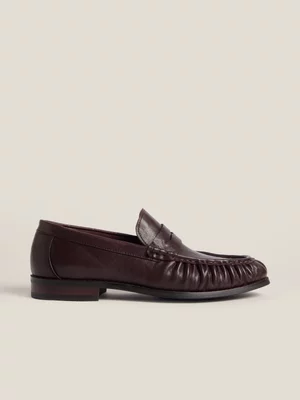 Fabiani Men's Burgundy Leather Ruched Seam Loafer
