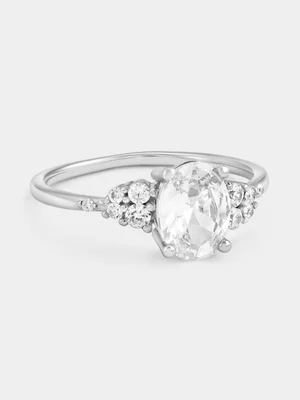 Sterling Silver Cubic Zirconia Oval Embrace Ring