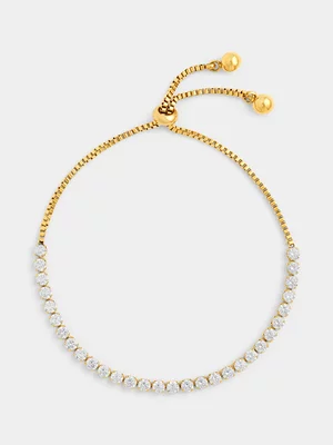 Tempo Jewellery Gold Plated Stainless Steel Cubic Zirconia Slider Tennis Bracelet 