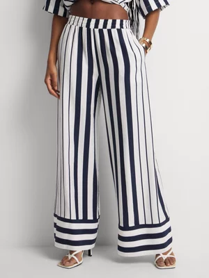 Stripe Linen-like Wide Leg Capri Pants