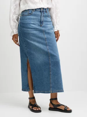 Exact Women's Mid Wash Long Denim Skirt