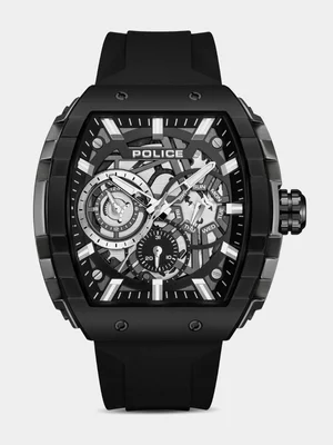 Police Flash Gunmetal Plated Stainless Steel Multi Dial Silicone Watch