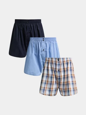 Jet Mens 3 Pack Natural Navy Check Geo Woven Boxer