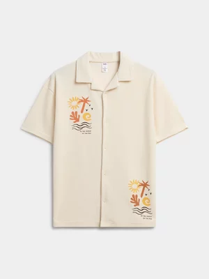 Jet Older Boys Stone Palm Tree Matching Woven Shirt