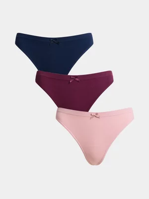 Jet Women’s 3 Pack Wine Dusty Pink Navy Rib Thong