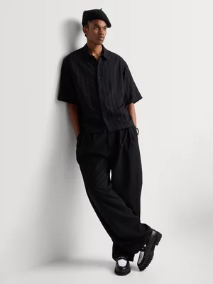 Markham Men's Boxy Fit Tonal Stripe Black Shirt 