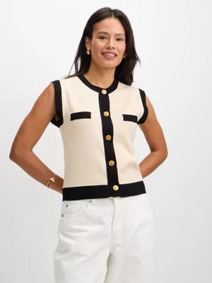 Jet Women's Cream Black Contrast Waistcoat