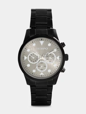 Tempo Black Plated Charcoal Dial Bracelet Watch