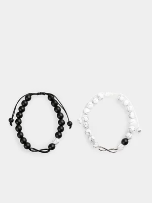 Markham Men's Glass Beaded Black And White Wrist Bracelet