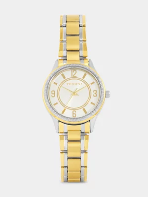 Tempo Gold Plated Silver Tone Dial Two-Tone Bracelet Watch 