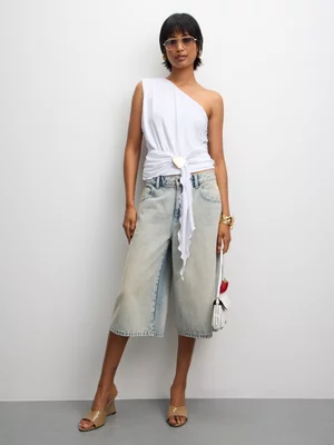 The FIX Women's White ITY One Shoulder Asym Top With Hardware