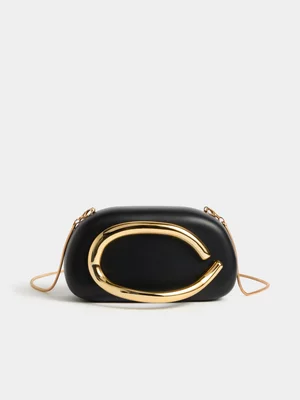 The FIX Women's Black Gold Trim Clutch Bag