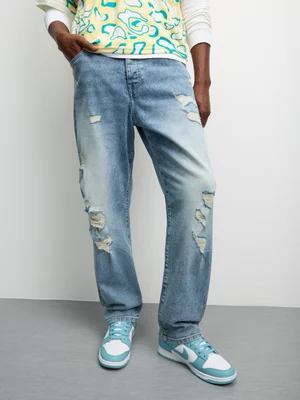 Redbat Men's Rip Wide Leg Blue Jeans