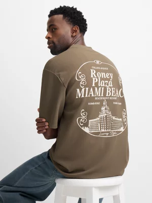 Exact Men's Brown Textured Back Print T-Shirt 