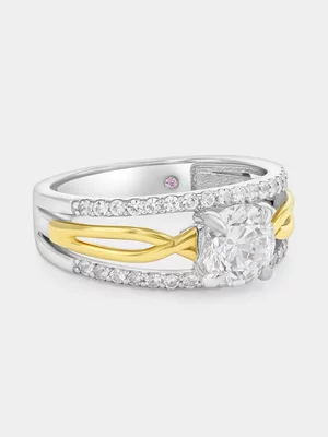Yellow Gold & Sterling Silver Moissanite Round Infinity Triple Set Ring 