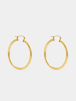 Yellow Gold & Sterling Silver Round Hoop Earrings